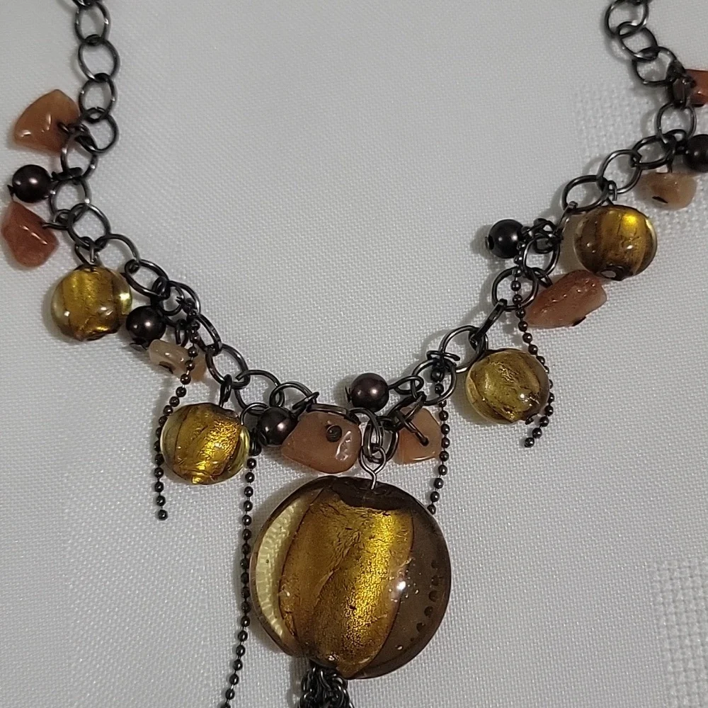 Vintage 1970's carnelian and agate stone clustered necklace - Picture 6 of 6
